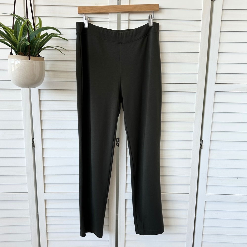 Eileen Fisher Dark Gray-Green Knit Slim Straight Leg Career Casual‎ Pants Size M